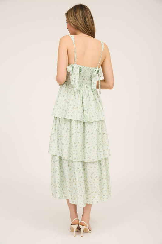 Vestido de tirantes midi verde estampado