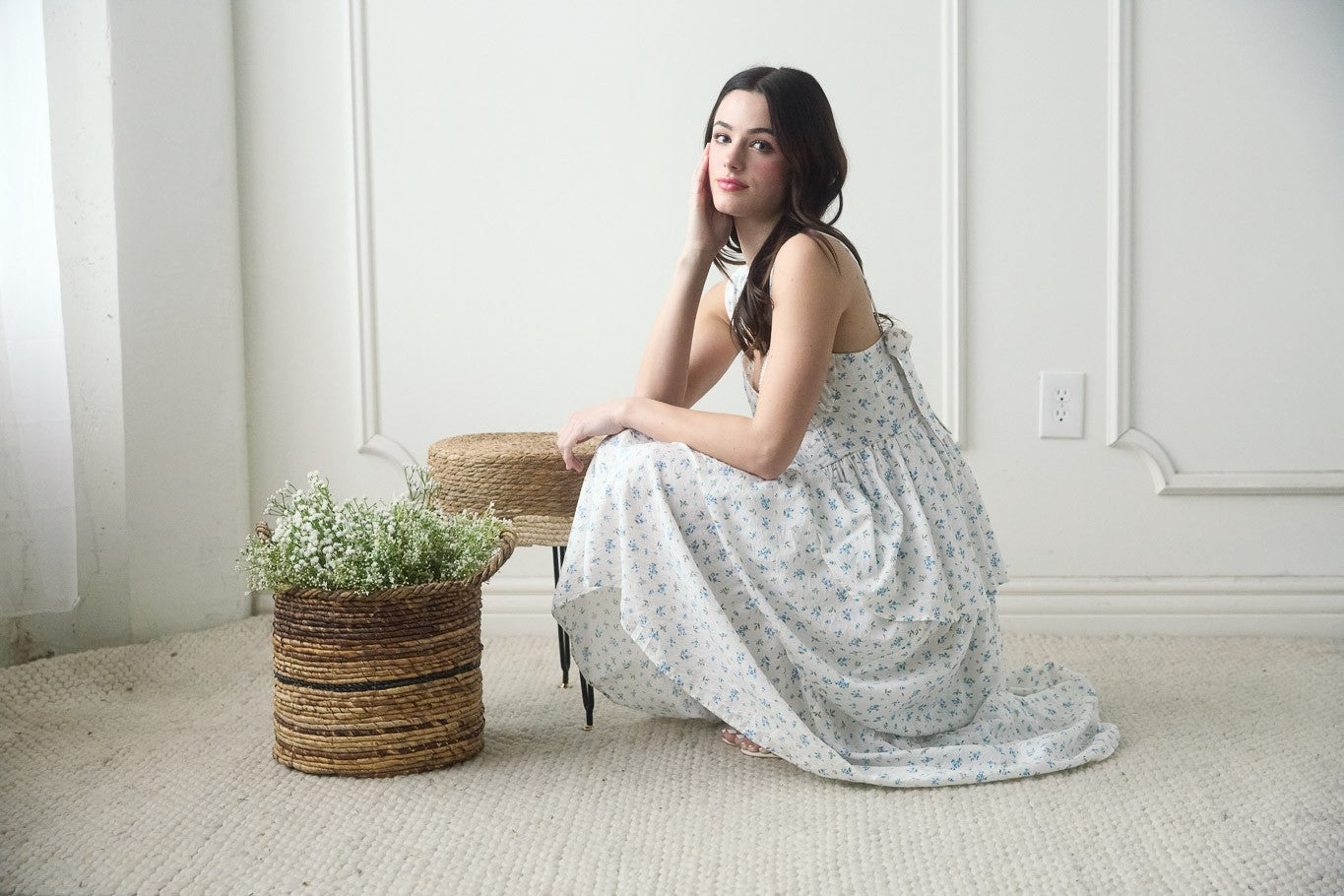 Vestido de tirantes midi blanco estampado