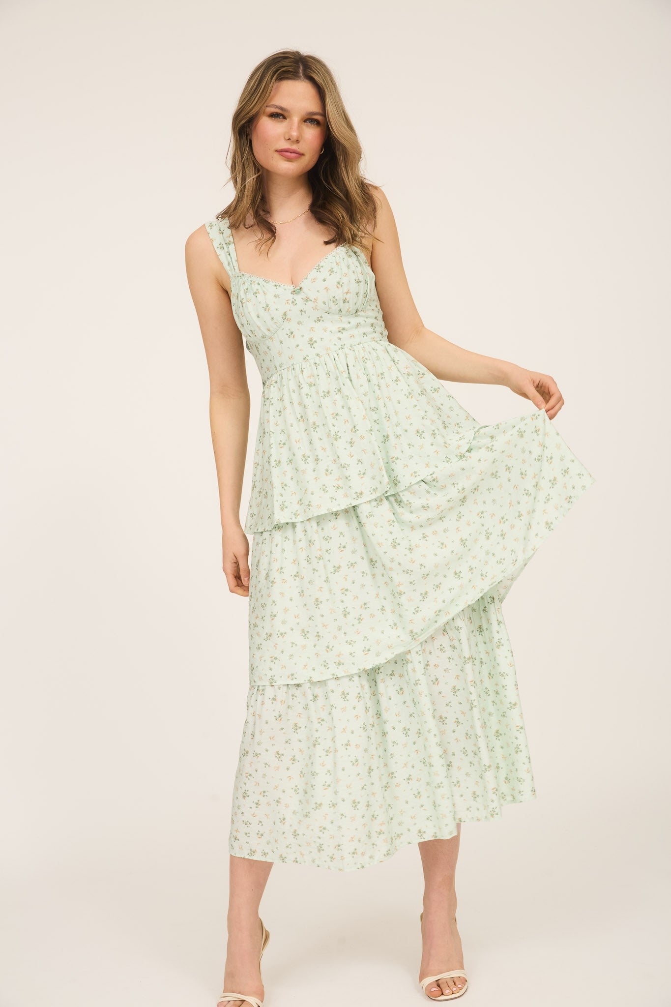 Vestido de tirantes midi verde estampado