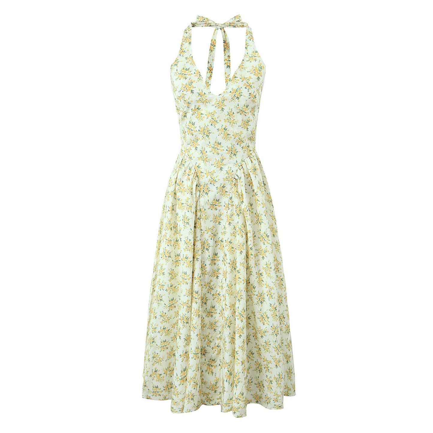 Vestido midi halter cuello V floral