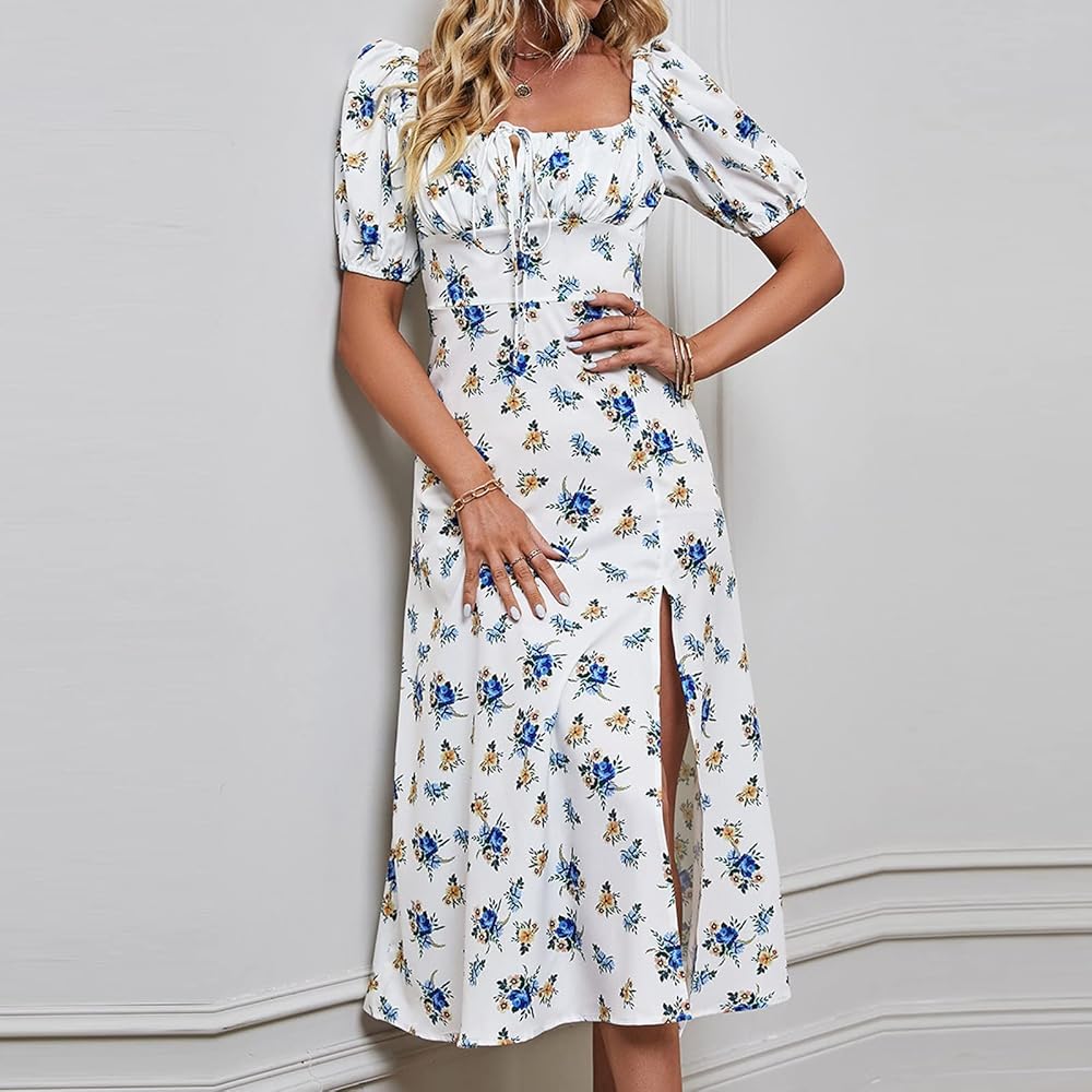 Vestido floral midi con mangas estilo modesto