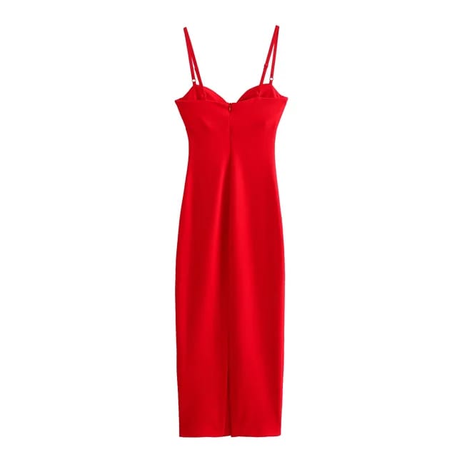 Vestido midi ajustado con bra rojo de tirantes