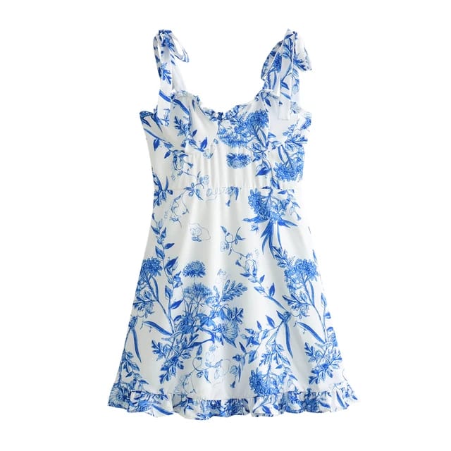 Vestido blanco estampado azul