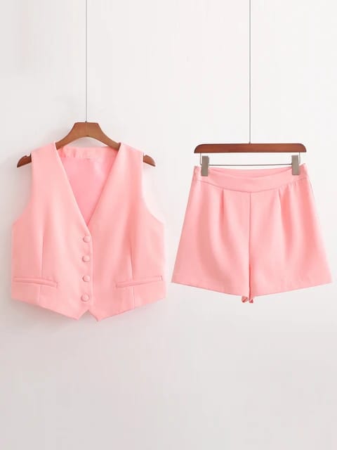 Conjunto Chaleco y short Rosa Pastel