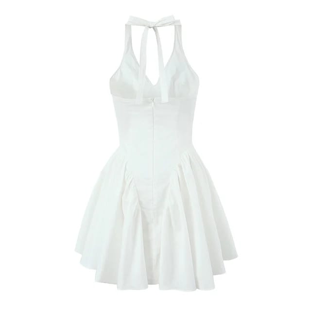 Vestido blanco de amarrar en el cuello corto. Talla pequeña