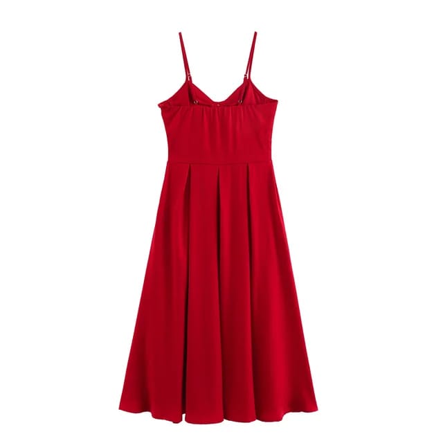 Vestido rojo elegante midi de tirantes para eventos casuales de día sin mangas