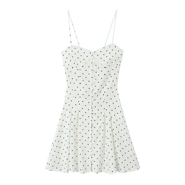 Vestido corto blanco de puntos de tirantes