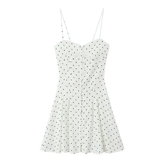 Vestido corto blanco de puntos de tirantes