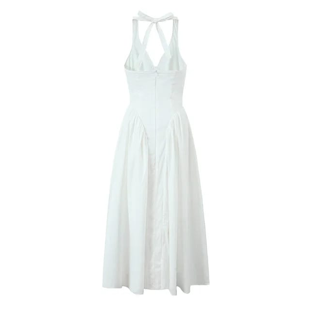 Vestido halter cuello V blanco