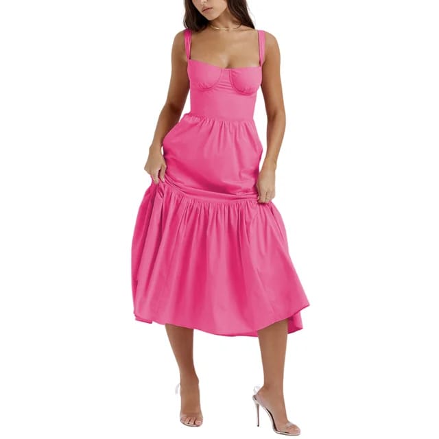 Vestido estampado con bolsillos rosado