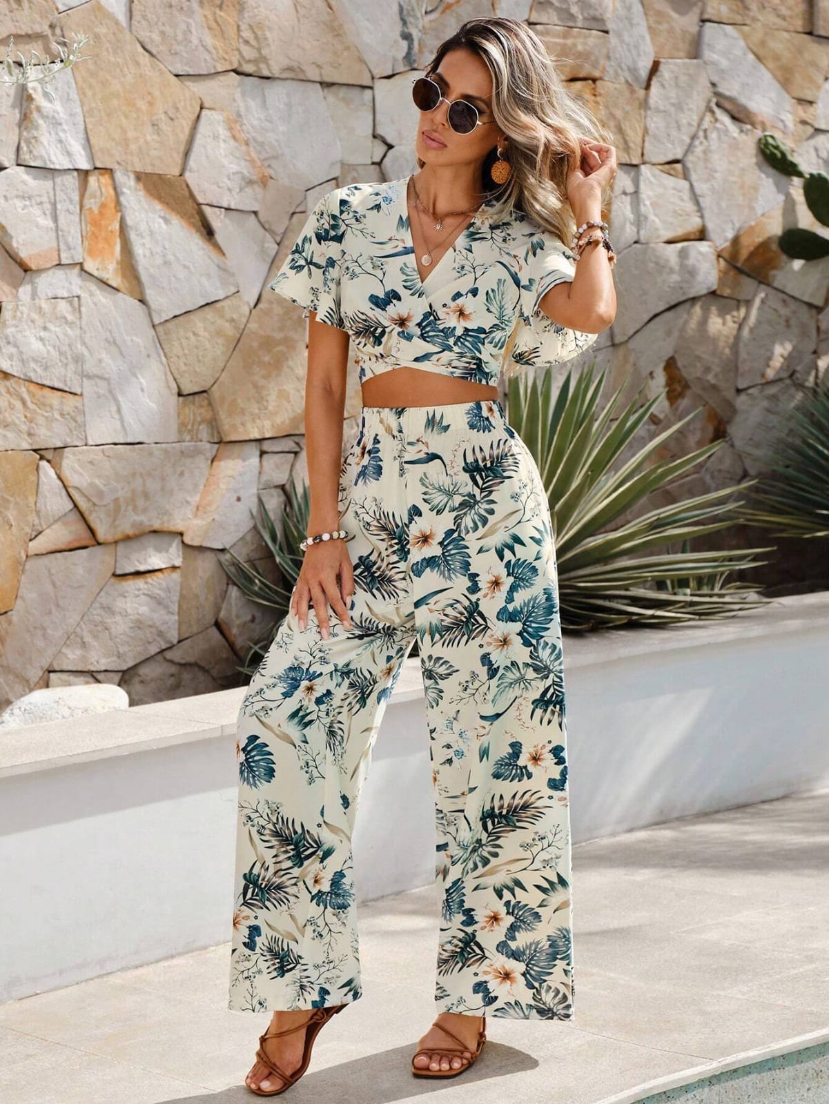 Conjunto de top y pantalón estampado