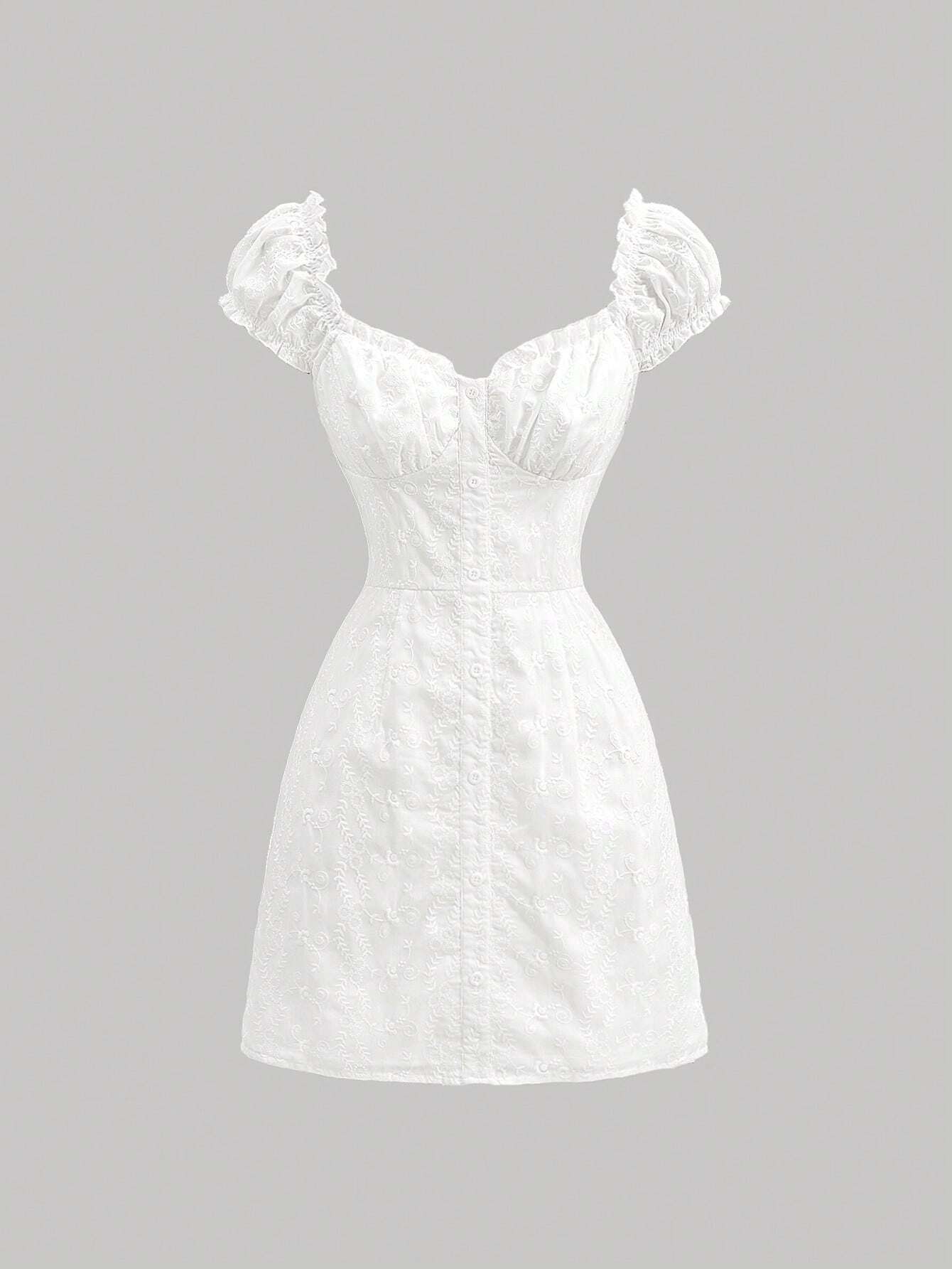 Vestido blanco bordado de estilo vintage con mangas