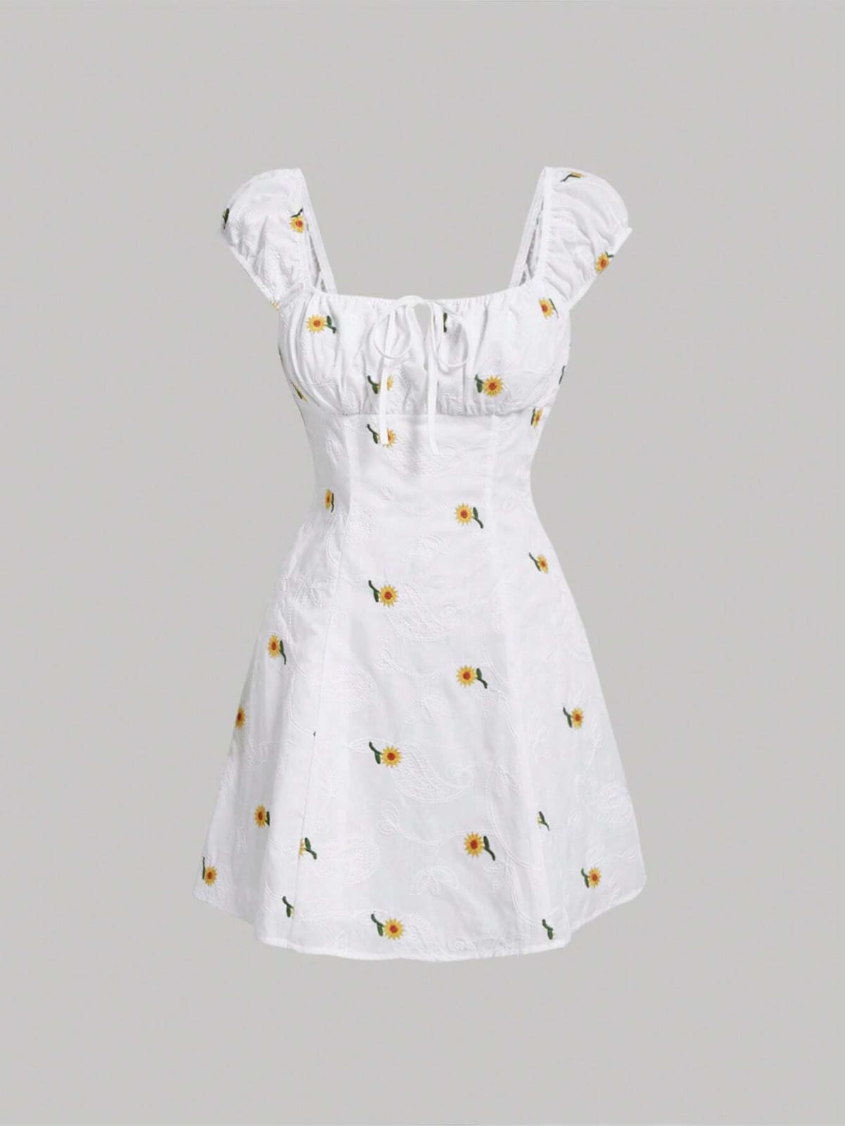 Vestido blanco estampado flores amarillas corto