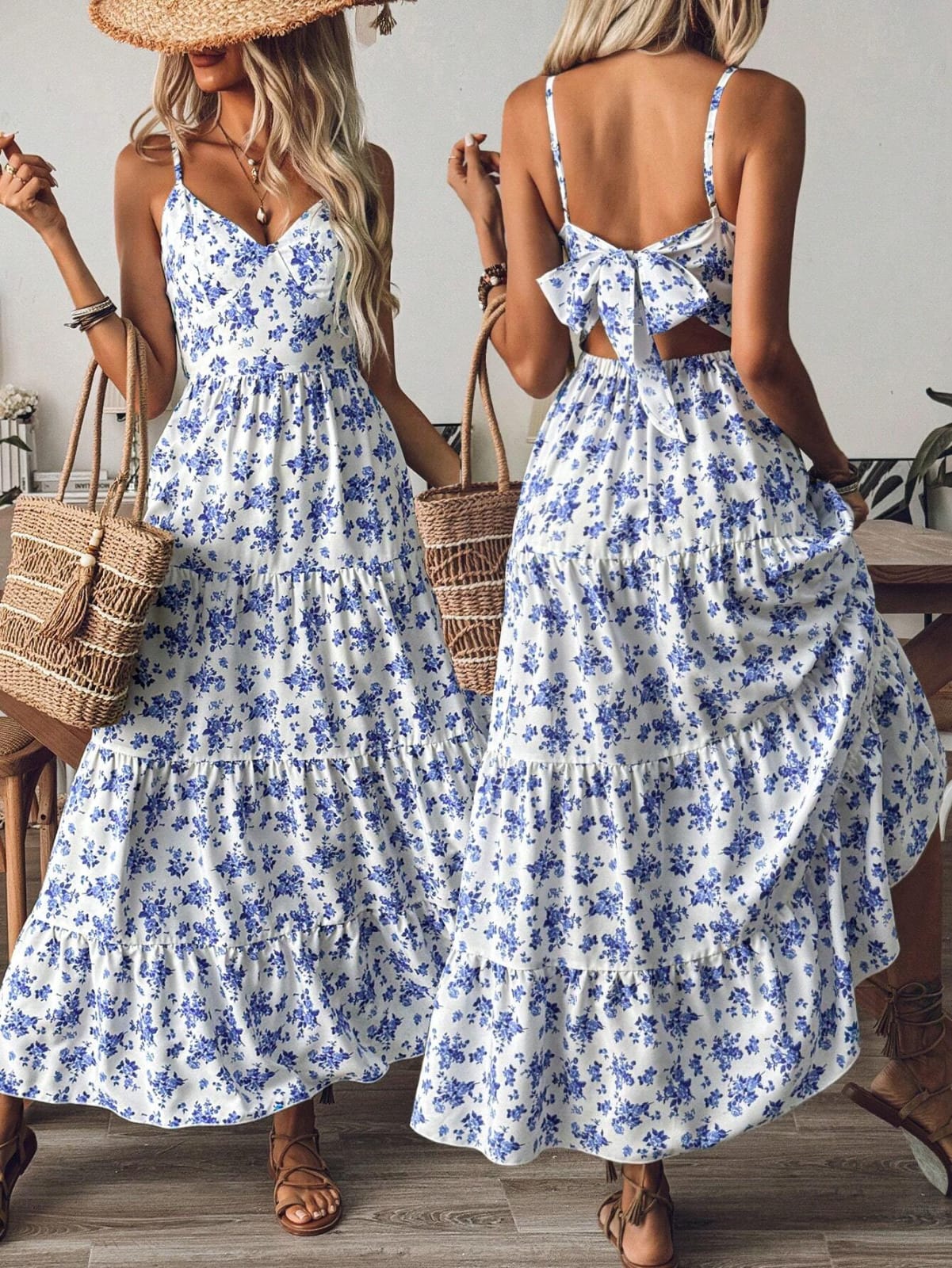 Vestido oversize de amarrar estampado celeste