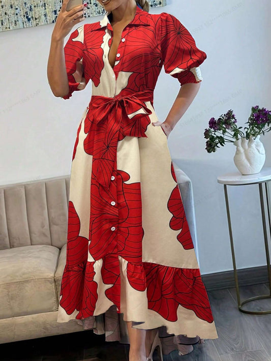 Vestido oversize camisero estampado rojo