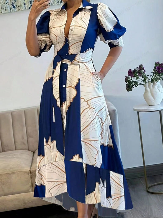 Vestido oversize camisero estampado azul