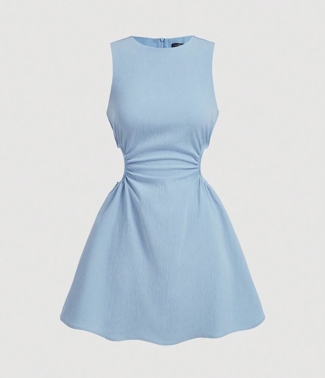 Vestido corto romántico burbuja celeste sin mangas