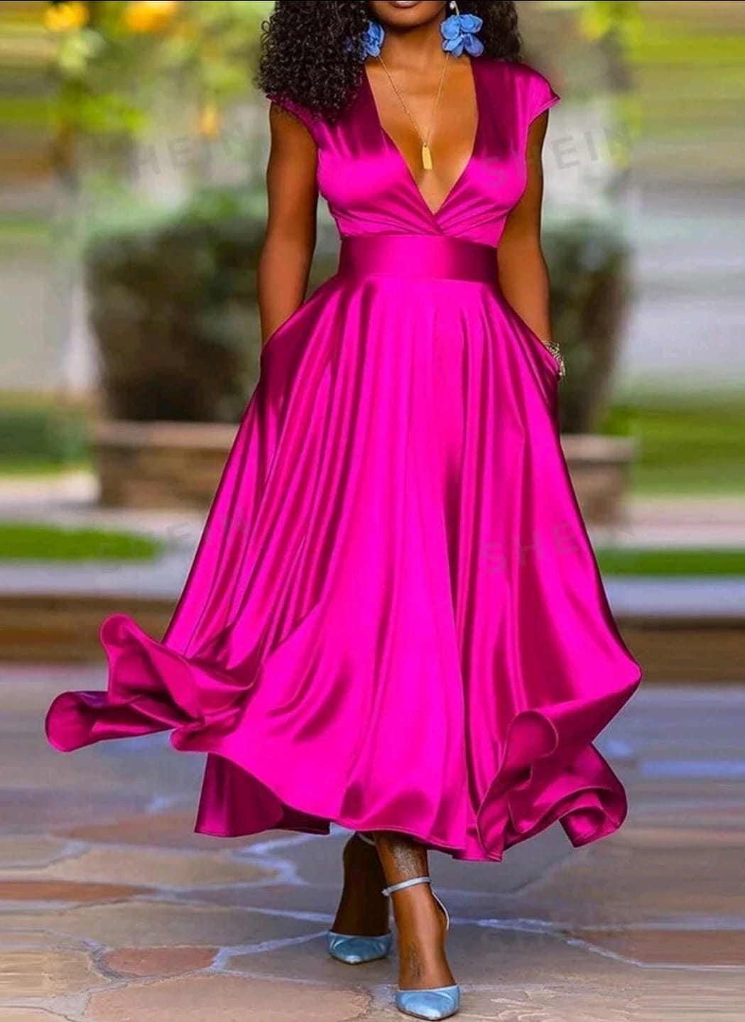 Vestido largo elegante fucsia