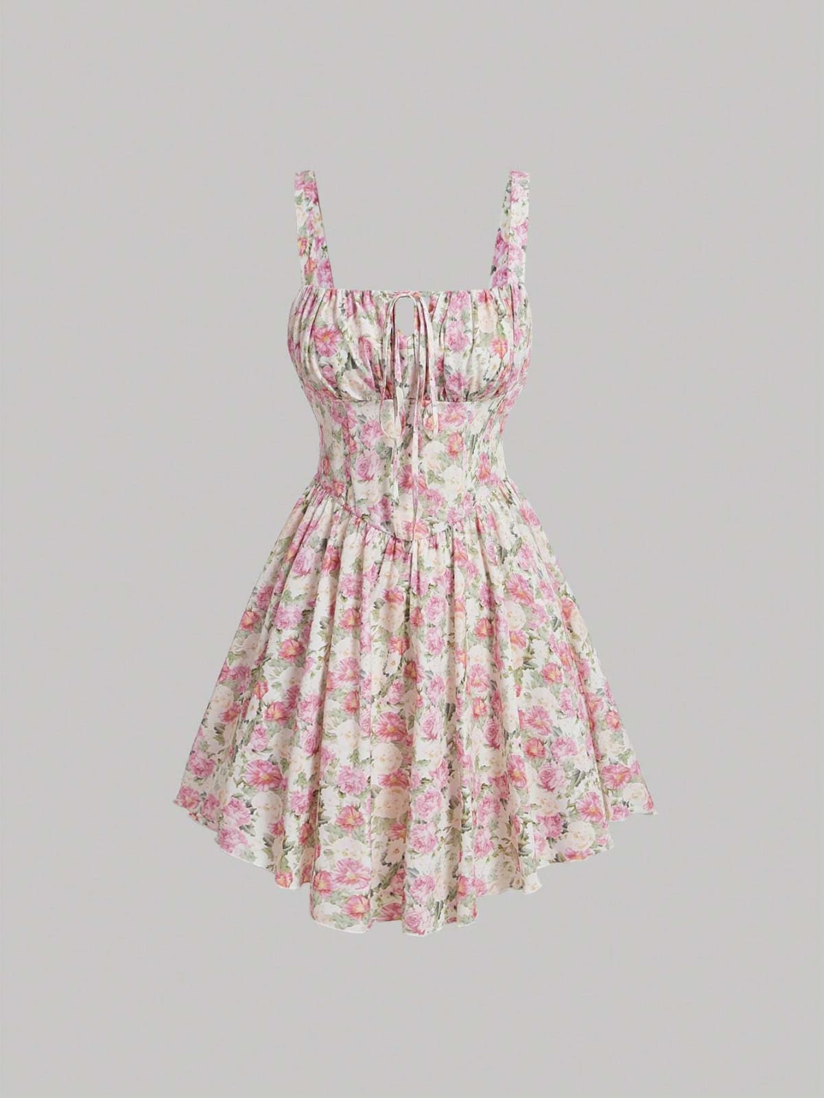 Vestido De Tirantes Con Escote Cuadrado Y Estampado Floral