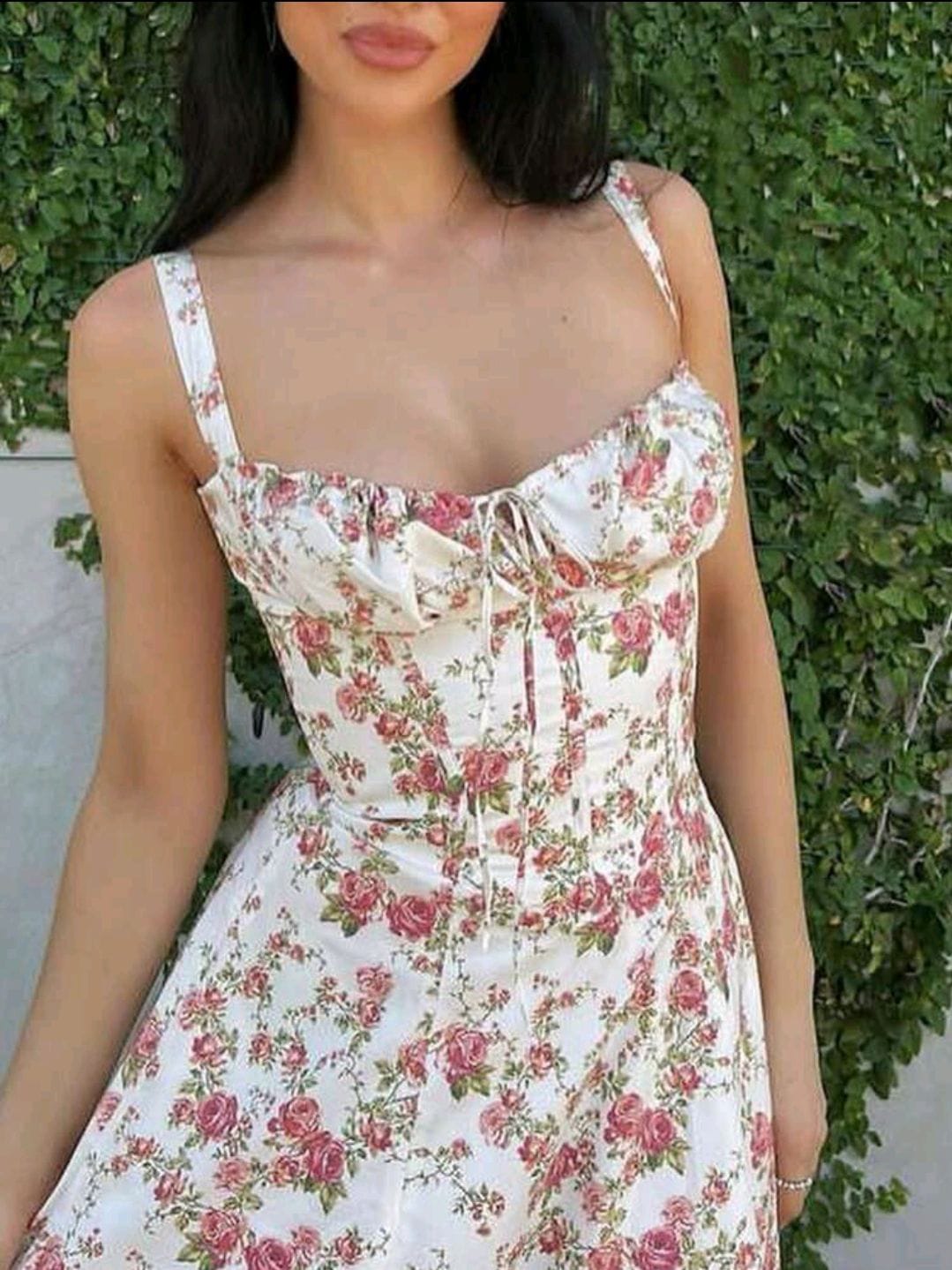 Vestido estampado de tirantes con corset blanco