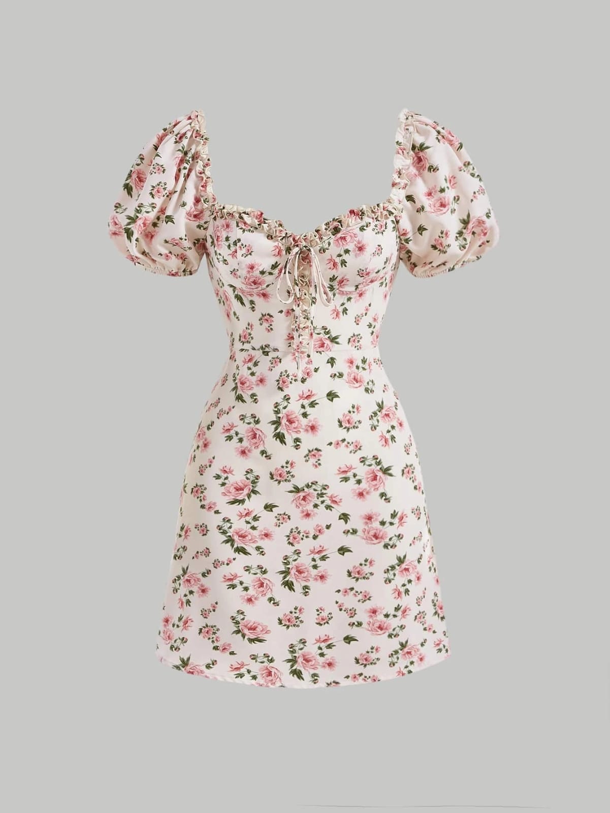 Vestido floral de manga farol rosa corto