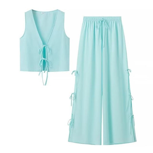 Conjunto de vest y pantalon para mujer, estilo boho, set para verano de pantalón fresco