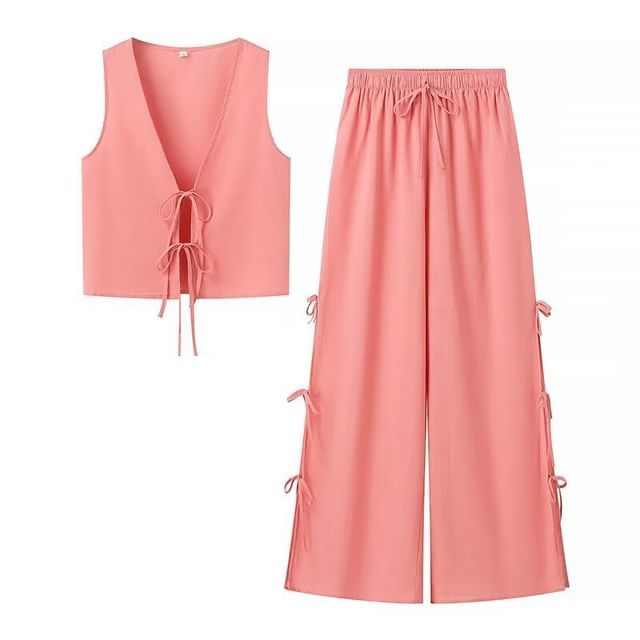 Conjunto de vest y pantalon para mujer, estilo boho, set para verano de pantalón fresco