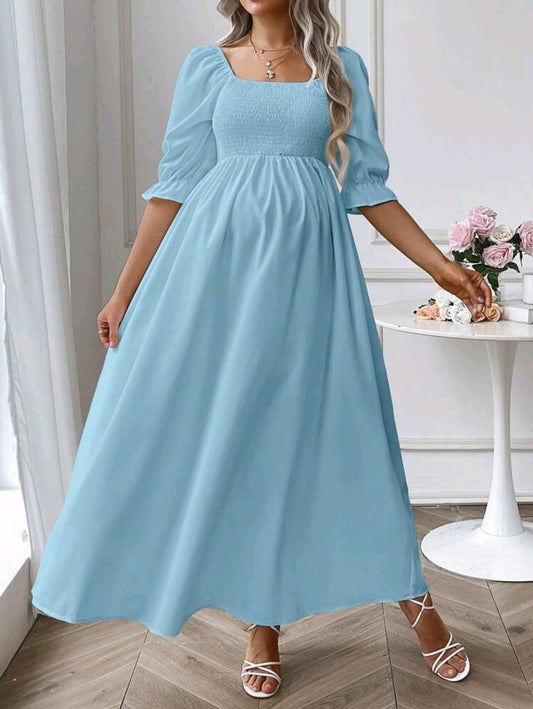 Vestido midi suelto maternidad celeste