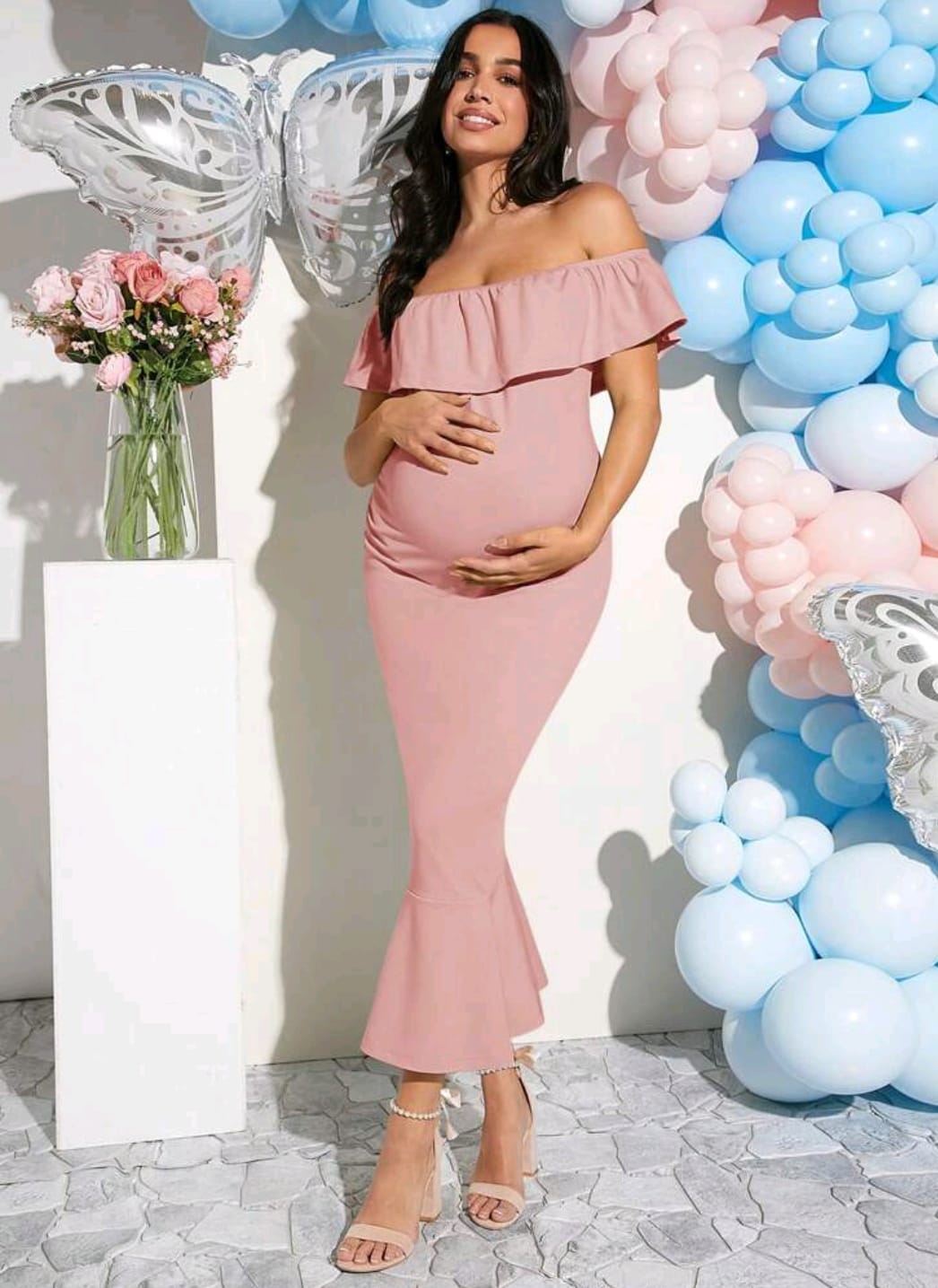 Vestido Elegante y Ajustado de Maternidad rosado