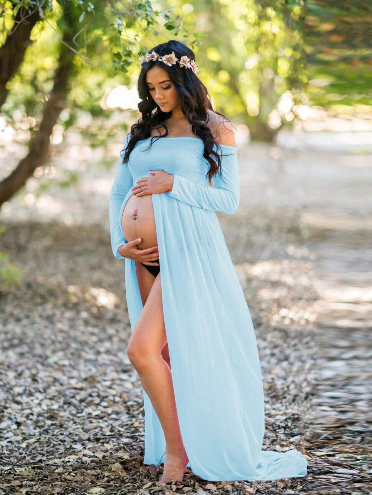 Vestido de Fotografía Premamá Celeste Manga larga