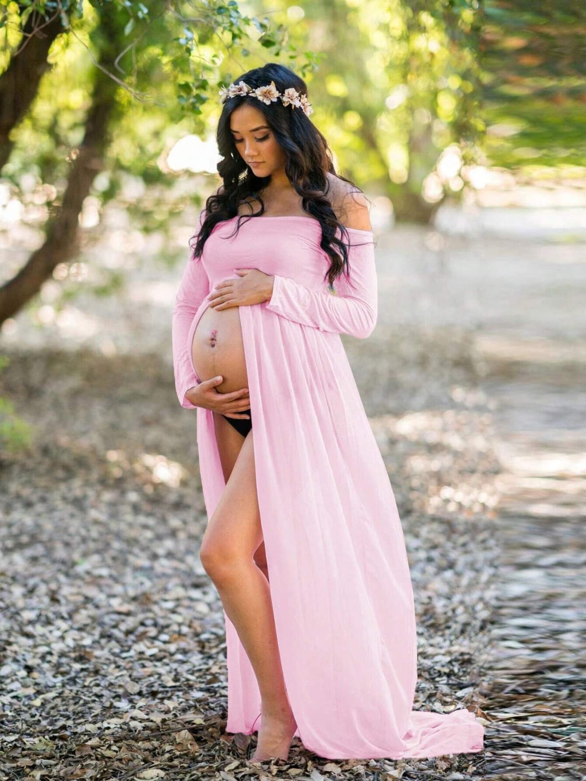 Vestido Maternidad Fotografía Rosa Manga larga
