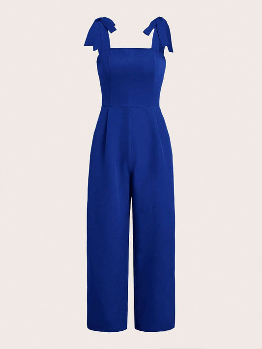 Jumpsuit azul de tirantes de lazo