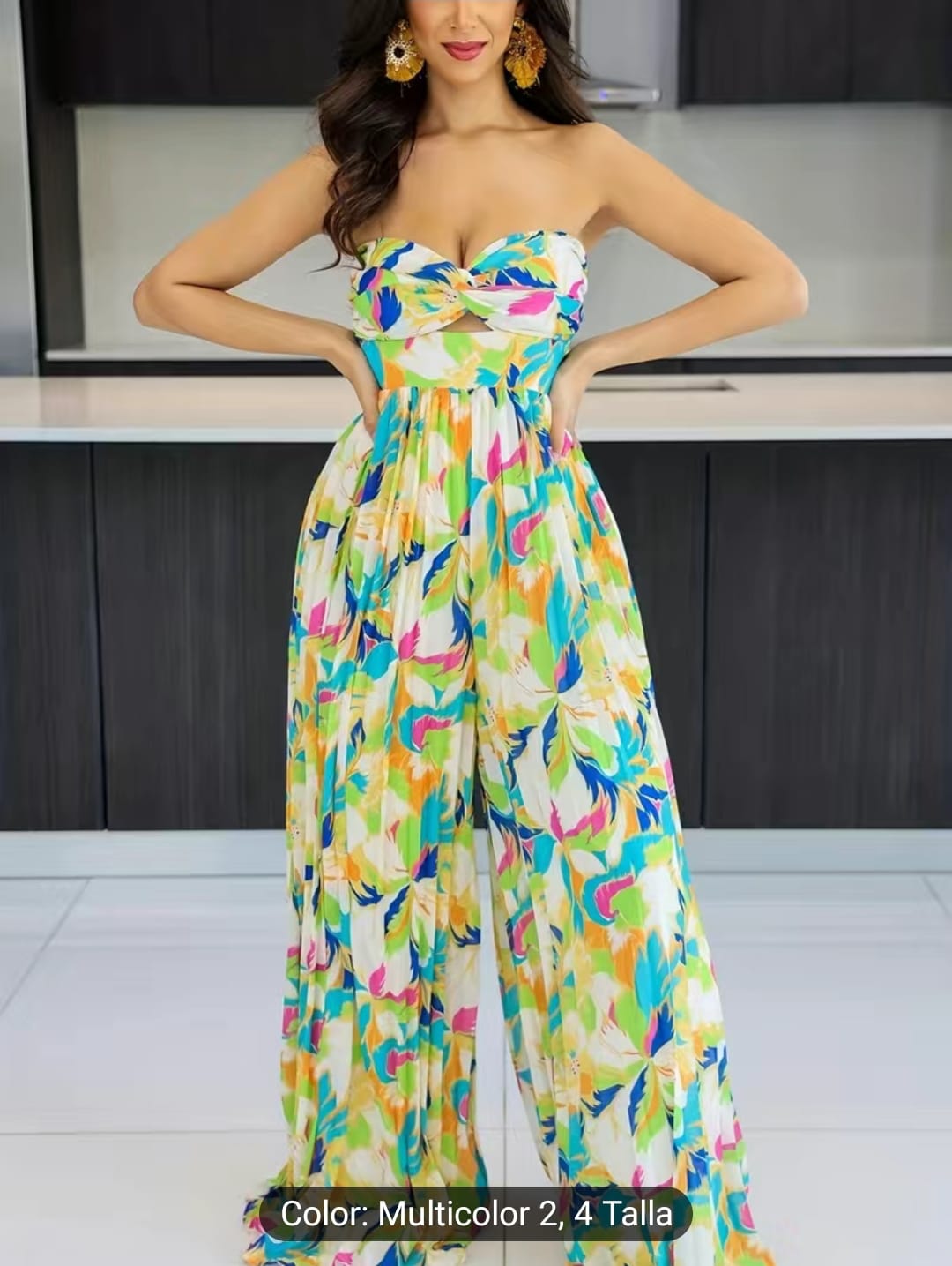 Jumpsuit verde estampado sin mangas