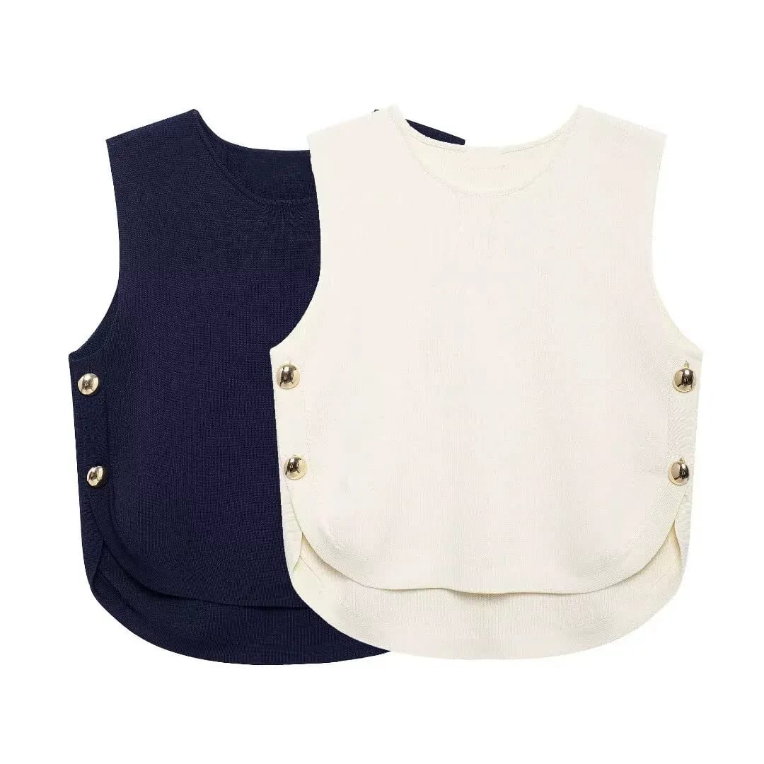 Top para mujer elegante color solido con botones dorados