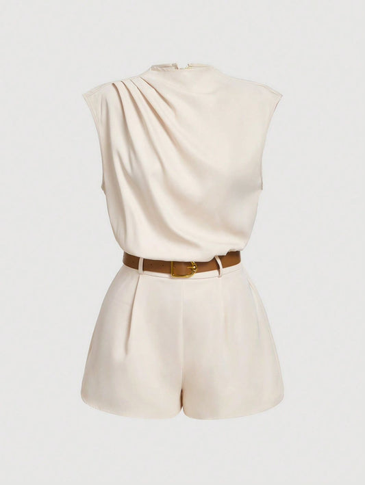 Romper de mujer color crema elegante sin mangas incluye faja