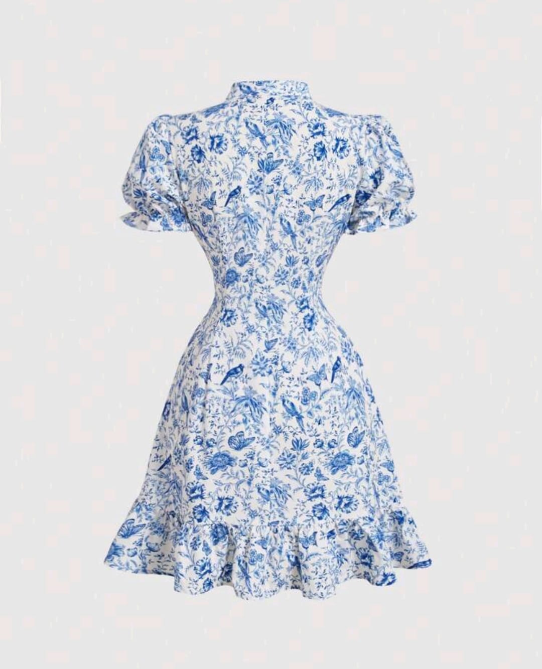 Vestido corto estampado azul cuello chino