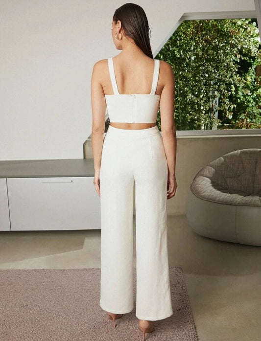 Conjunto Blanco Top y Pantalón con cadenas