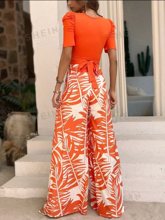 Conjunto Estampado Pantalón Naranja