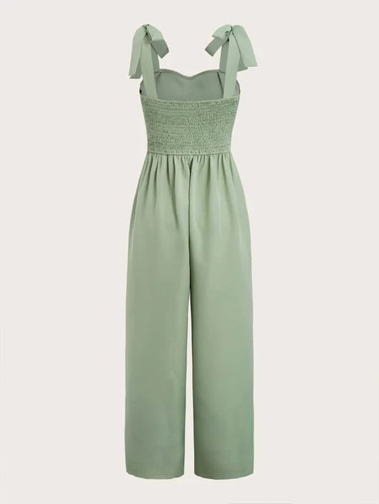 Jumpsui verde de tirantes de lazo