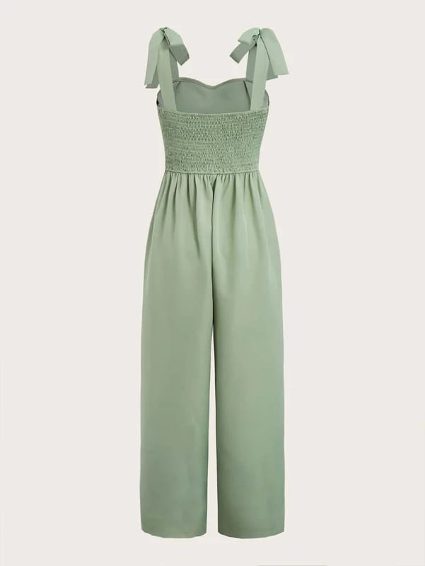 Jumpsui verde de tirantes de lazo