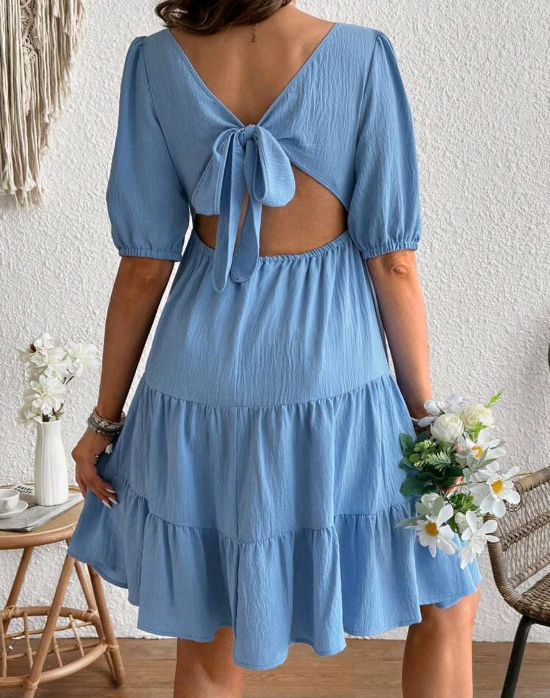 Vestido maternidad celeste corto casual con mangas