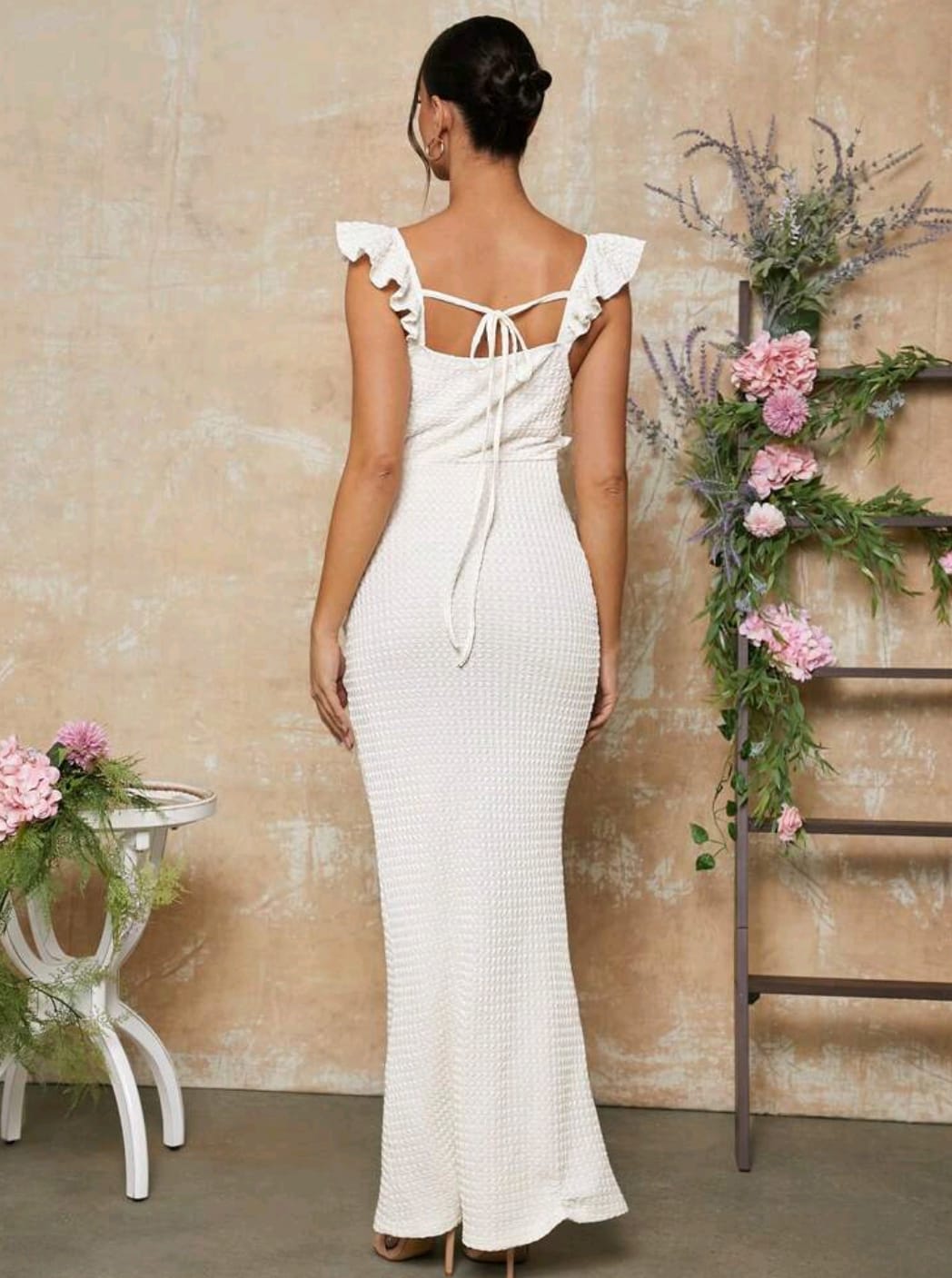Vestido maternidad blanco largo sin mangas elegante para babyshower y revelación de genero