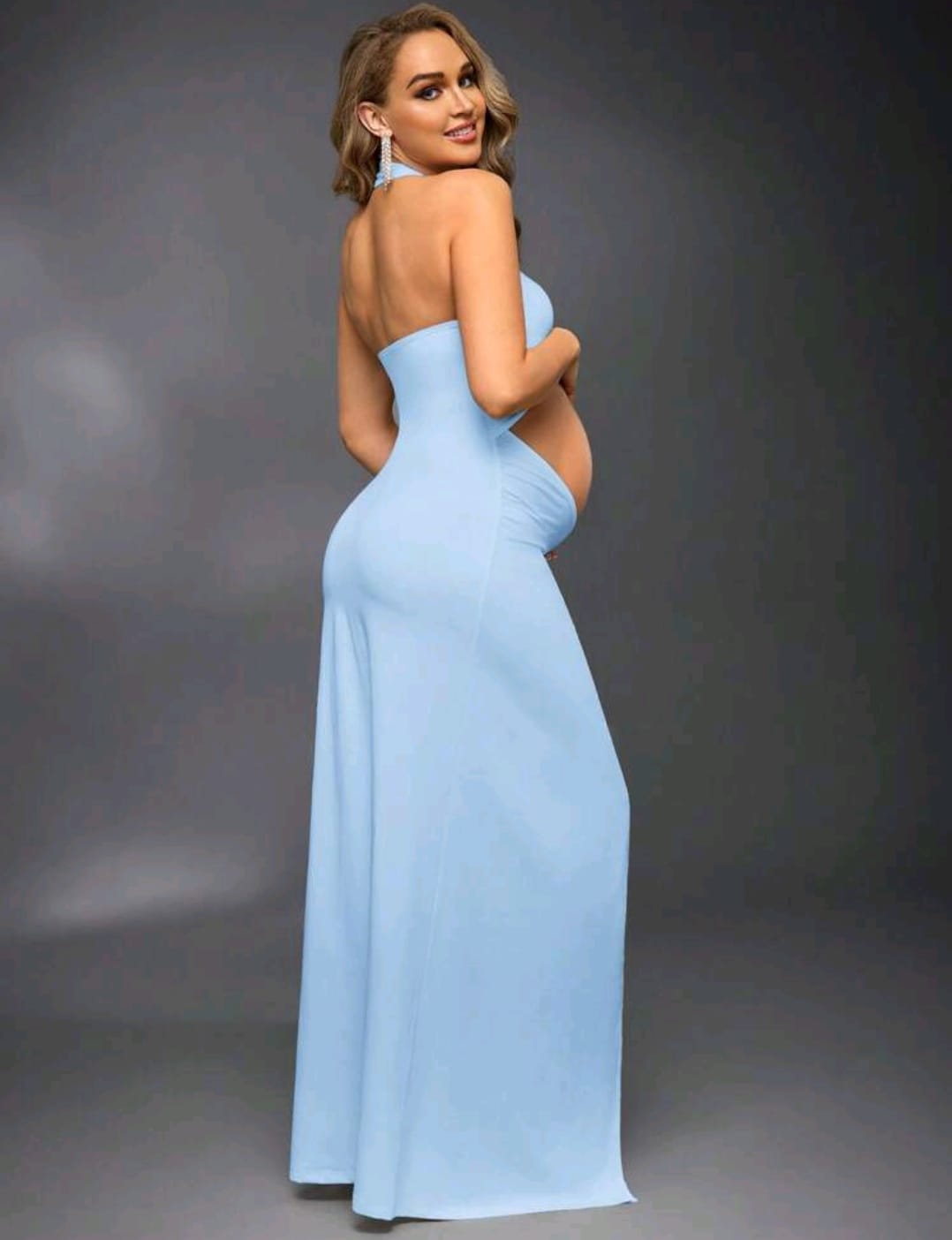Vestido de embarazo para sesión fotográfica celeste
