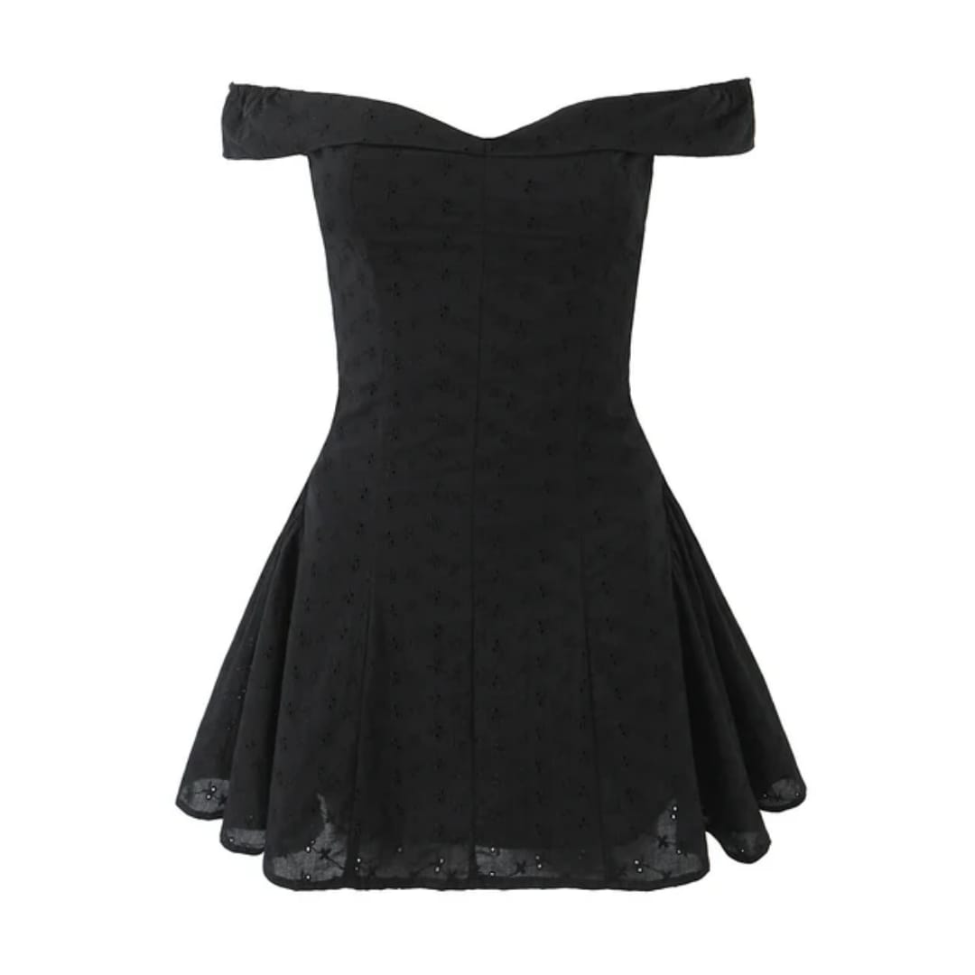 Vestido coquette, old money elegante corto sin hombro