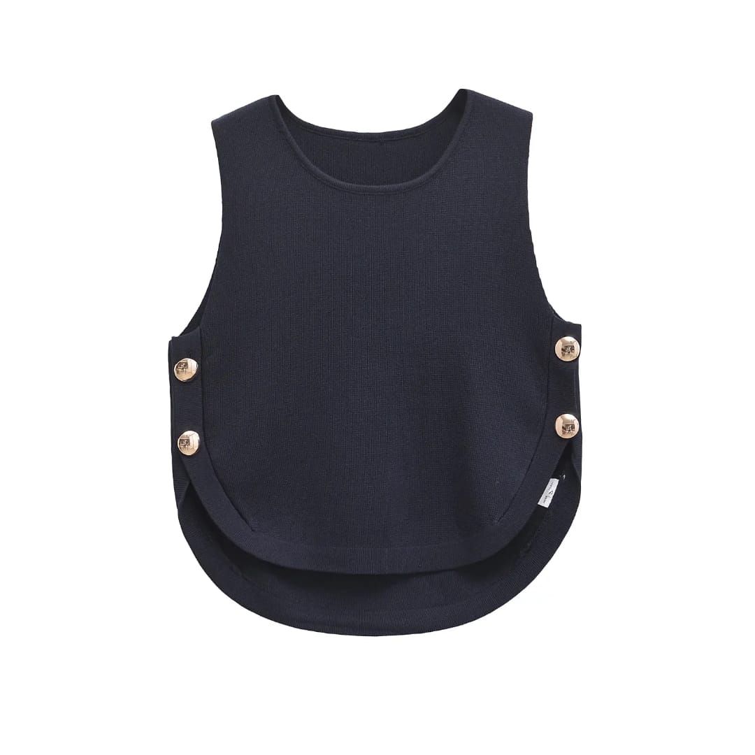 Top para mujer elegante color solido con botones dorados