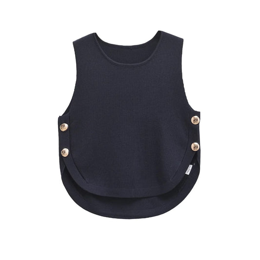 Top para mujer elegante color solido con botones dorados