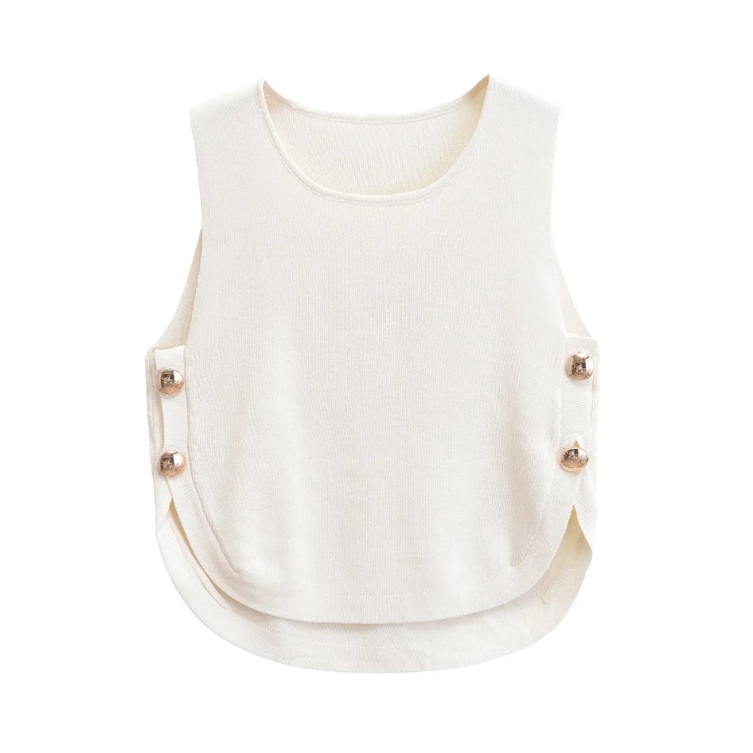 Top para mujer elegante color solido con botones dorados
