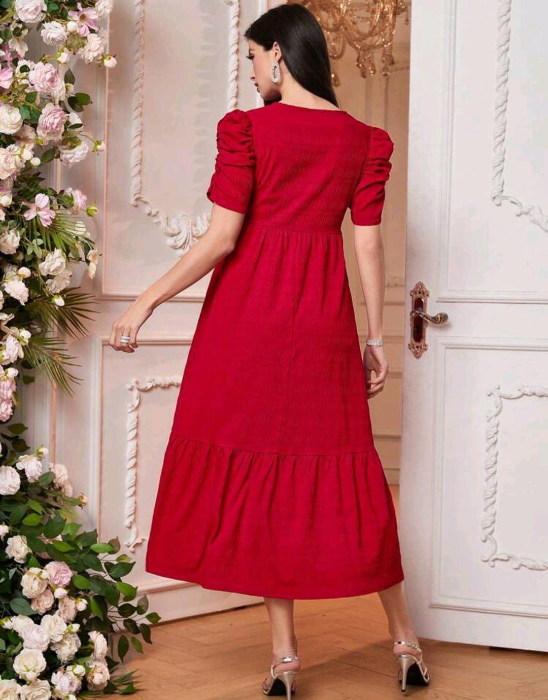 Vestido maternidad rojo maxi con mangas