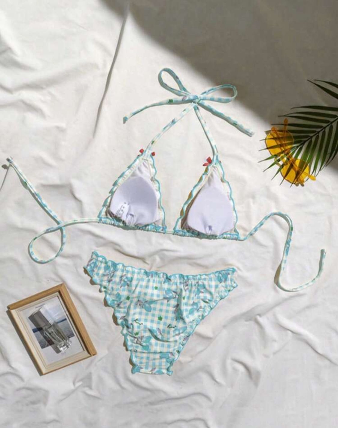 Traje de baño dos piezas estampado celeste