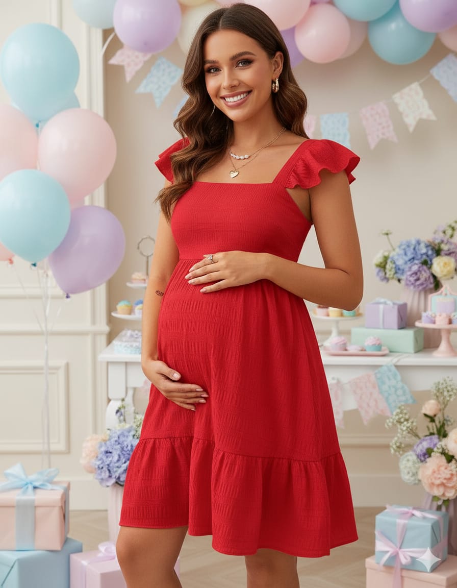 Vestido maternidad rojo de amarrar en la espalda